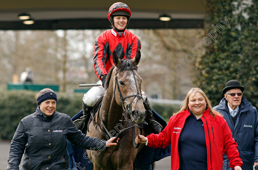 Ashoka-0009 
 ASHOKA (Bridget Andrews) after The Ascot Spring Garden Show Novices Handicap Chase Ascot 25 Mar 2018 - Pic Steven Cargill / Racingfotos.com