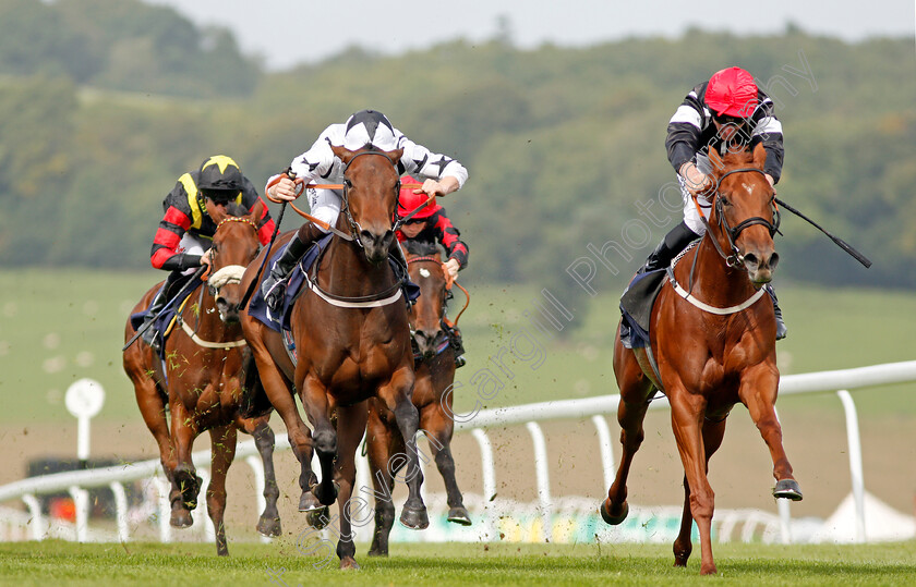 Awesome-0005 
 AWESOME (right, Adam Kirby) beats SHAYA (left) in The Bloodwise Big Welsh Car Show Fillies Novice Stakes Chepstow 6 Sep 2017 - Pic Steven Cargill / Racingfotos.com