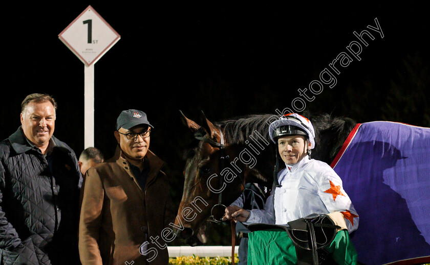 Gronkowski-0008 
 GRONKOWSKI (Jamie Spencer) with Tom Ludt (left) and Amer Abdulaziz (2nd left) after The Road To The Kentucky Derby Conditions Stakes Kempton 7 Mar 2018 - Pic Steven Cargill / Racingfotos.com