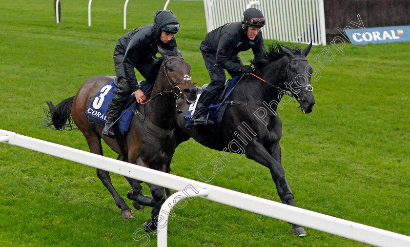 Threeunderthrufive-and-Kapcorse-0004 
 THREEUNDERTHRUFIVE (left, Adrian Heskin) with KAPCORSE (right, A P McCoy) at Coral Gold Cup Weekend Gallops Morning
Newbury 15 Nov 2022 - Pic Steven Cargill / Racingfotos.com