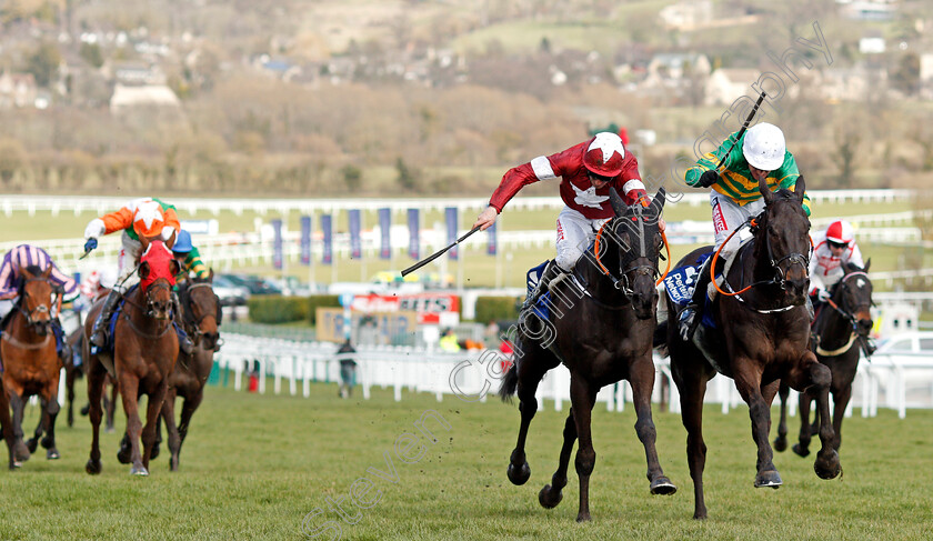 Delta-Work-0001 
 DELTA WORK (centre, Davy Russell) beats GLENLOE (right) in The Pertemps Network Final Handicap Hurdle Cheltenham 15 Mar 2018 - Pic Steven Cargill / Racingfotos.com