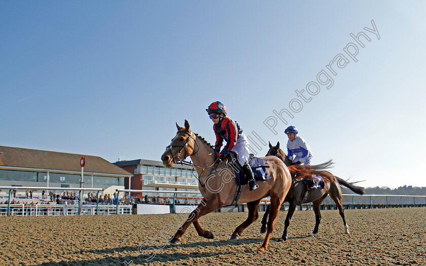 Lily-Clare-0003 
 Ten year old LILY CLARE riding HONKY TONK GIRL beats FLO TINAWAY (Hollie Doyle) in a 6f race supported by the Dreams Come True charity, Lingfield 24 Feb 2018 - Pic Steven Cargill / Racingfotos.com