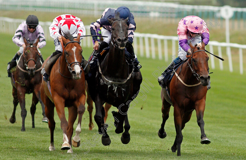 Thechildren strust-0006 
 THECHILDREN'STRUST (centre, Rhys Clutterbuck) beats ROCK ICON (right) and SPANISH STAR (left) in The Betway Handicap
Lingfield 14 Aug 2020 - Pic Steven Cargill / Racingfotos.com