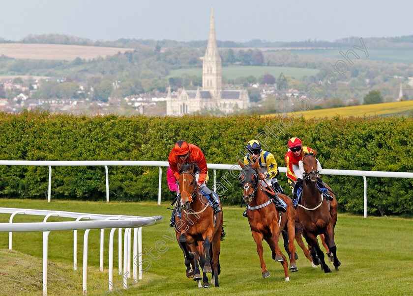 Garcon-De-Soleil-0005 
 GARCON DE SOLEIL (left, Rob Hornby) leads the field into the straight on his way to winning The Sharp's Doom Bar Handicap Div1 Salisbury 30 Apr 2018 - Pic Steven Cargill / Racingfotos.com