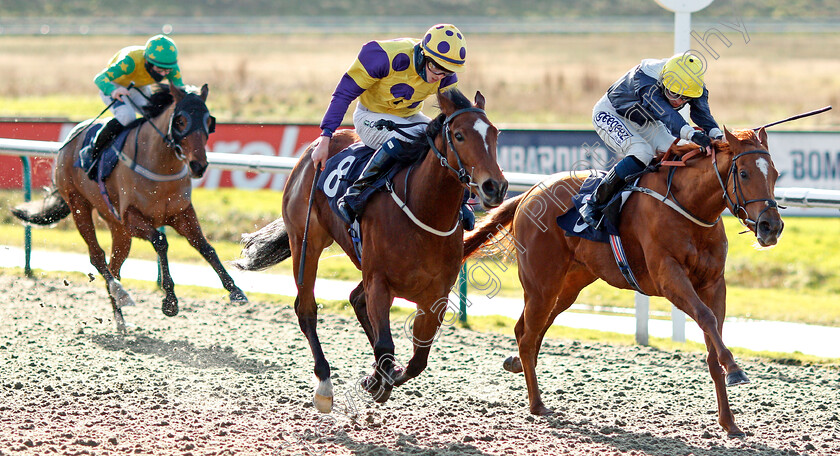 Banoffee-0002 
 BANOFFEE (left, Darragh Keenan) beats COLORANDO (right) in The Play Ladbrokes 5-A-Side On Football Claiming Stakes
Lingfield 29 Jan 2021 - Pic Steven Cargill / Racingfotos.com