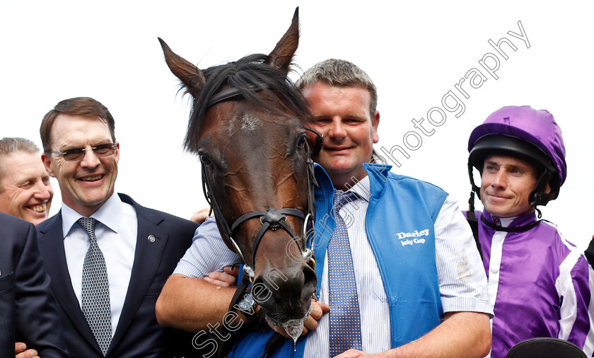 Ten-Sovereigns-0018 
 TEN SOVEREIGNS (Ryan Moore) with Aidan O'Brien and groom David Hickey after The Darley July Cup
Newmarket 13 Jul 2019 - Pic Steven Cargill / Racingfotos.com