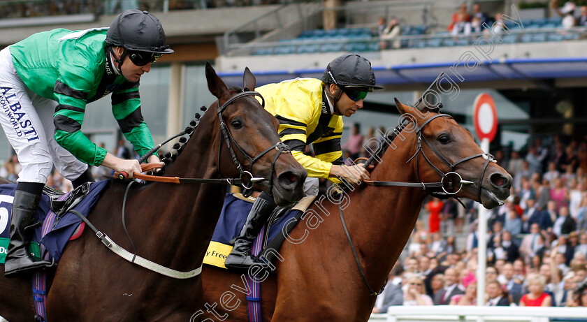 Berkshire-Blue-0007 
 BERKSHIRE BLUE (right, Joao Moreira) beats BLUE LAUREATE (left) in The Dubai Duty Free Shergar Cup Classic
Ascot 11 Aug 2018 - Pic Steven Cargill / Racingfotos.com