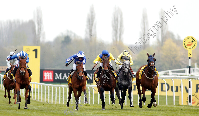 Marmelo-0003 
 MARMELO (centre, Gerald Mosse) beats ASPETAR (2nd left) LARAAIB (left) and DEFOE (2nd right) in The Dubai Duty Free John Porter Stakes
Newbury 13 Apr 2019 - Pic Steven Cargill / Racingfotos.com