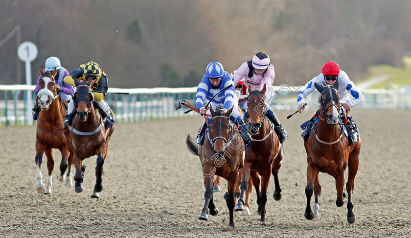 Lucky-Ava-0002 
 LUCKY AVA (centre, Martin Dwyer) beats KINDERDIJK (right) in The Get Your Ladbrokes Daily Odds Boost Handicap
Lingfield 29 Jan 2021 - Pic Steven Cargill / Racingfotos.com