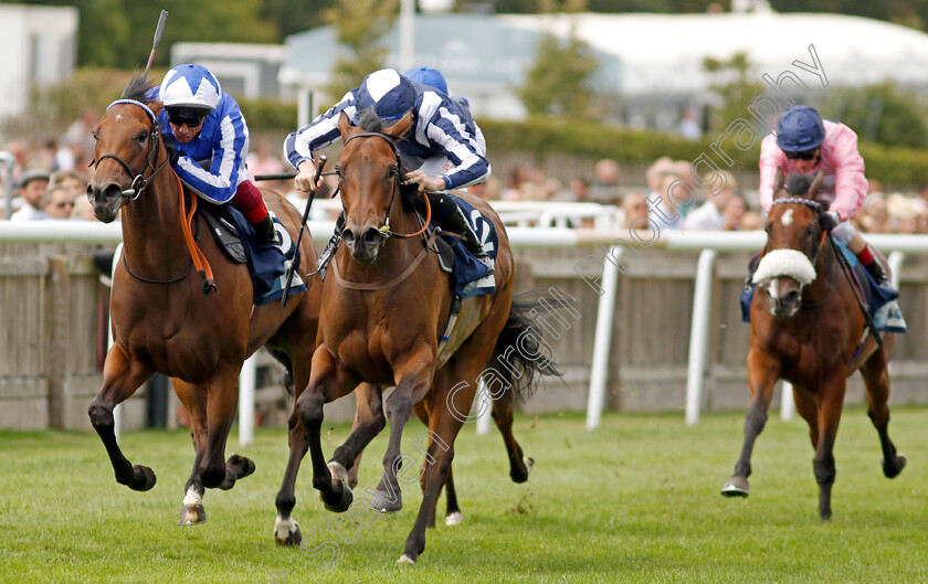 Immortal-Beauty-0005 
 IMMORTAL BEAUTY (centre, Rossa Ryan) beats QUEEN OF DEAUVILLE (left) in The British Stallion Studs EBF Fillies Nursery 
Newmarket 30 Jul 2022 - Pic Steven Cargill / Racingfotos.com