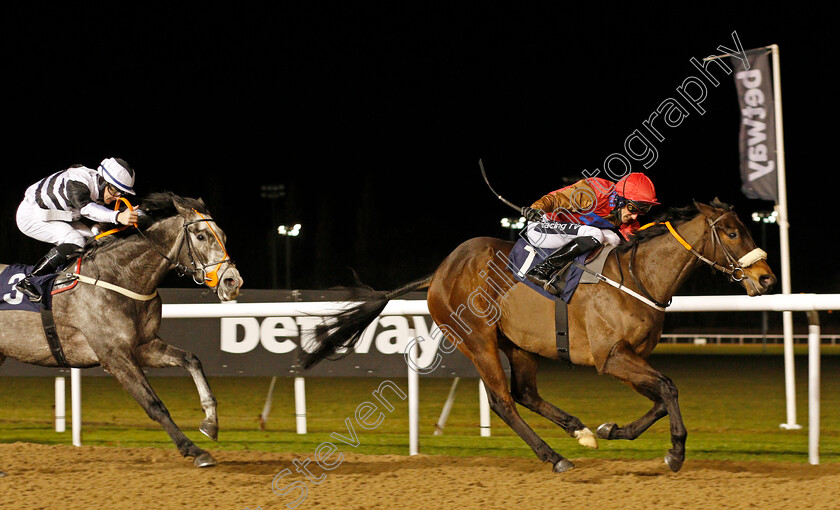 Athmad-0003 
 ATHMAD (Paul Mulrennan) beats PRECISION STORM (left) in The Betway Handicap
Wolverhampton 4 Jan 2021 - Pic Steven Cargill / Racingfotos.com