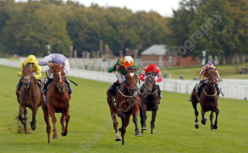 Lone-Eagle-0003 
 LONE EAGLE (centre, Oisin Murphy) beats OMAN (left) in The British Stallion Studs EBF Novice Stakes
Goodwood 28 Aug 2020 - Pic Steven Cargill / Racingfotos.com