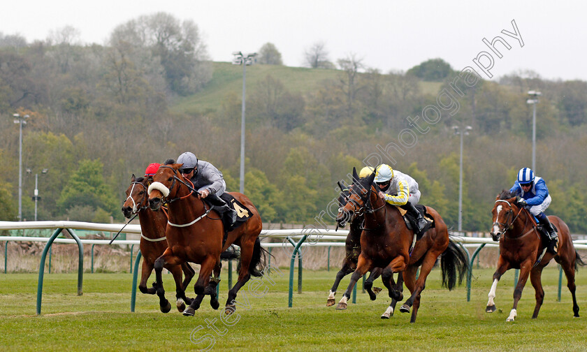 Fighter-Pilot-0001 
 FIGHTER PILOT (Daniel Tudhope) beats NIGHT ON EARTH (centre) in The Bet At racingtv.com Handicap
Nottingham 27 Apr 2021 - Pic Steven Cargill / Racingfotos.com