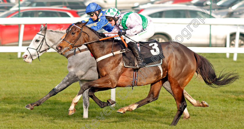 Floressa-0006 
 FLORESSA (nearside, Nico de Boinville) beats SILVER FOREVER (farside) in The Ladbrokes Mares Novices Hurdle
Newbury 30 Nov 2019 - Pic Steven Cargill / Racingfotos.com