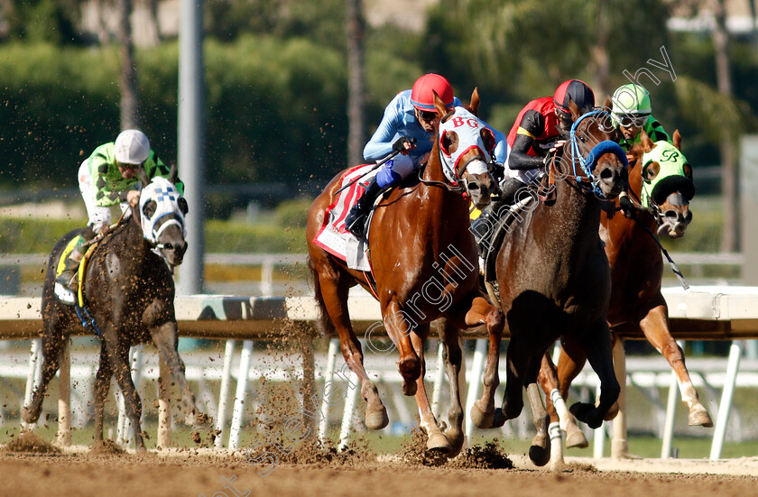 Magic-Spoon-0003 
 MAGIC SPOON (centre, Tiago Pereira) beats PRIVATE GEM (right) in The Golden State Juvenile
Santa Anita 3 Nov 2023 - Pic Steven Cargill / Racingfotos.com