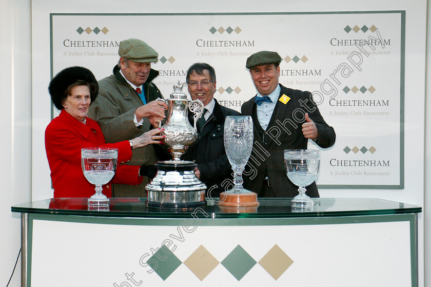 Missed-Approach-0007 
 Presentation by Kath Walwyn to Alan and Andrew Turner for The Fulke Walwyn Kim Muir Challenge Cup won by MISSED APPROACH Cheltenham 15 Mar 2018 - Pic Steven Cargill / Racingfotos.com