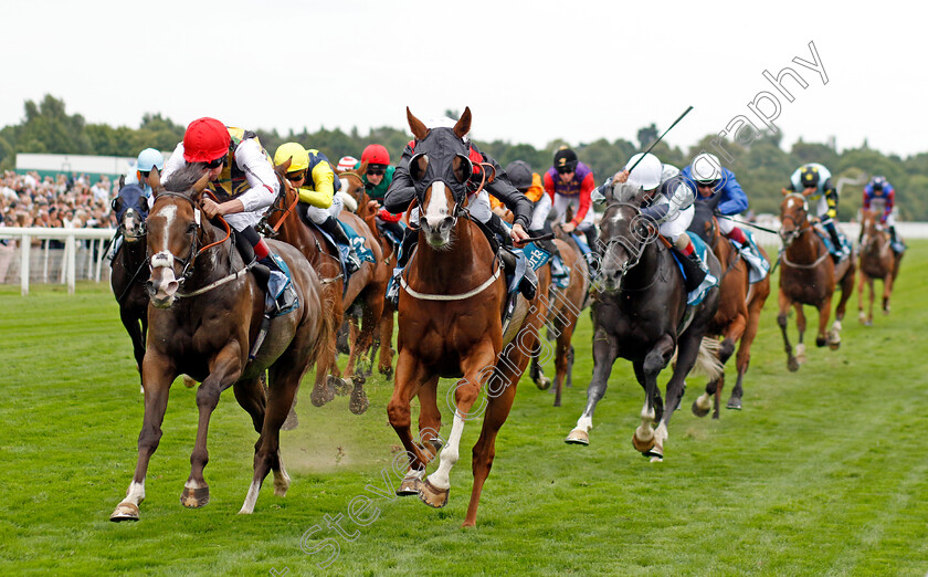 Blue-For-You-0004 
 BLUE FOR YOU (centre, Daniel Tudhope) beats ESCOBAR (left) in The Clipper Logistics Handicap
York 18 Aug 2022 - Pic Steven Cargill / Racingfotos.com