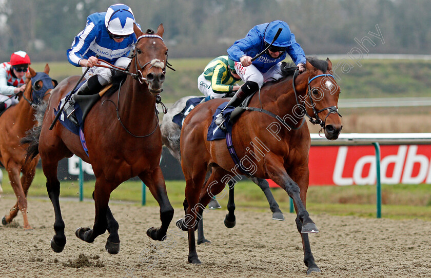 Bangkok-0006 
 BANGKOK (left, Ryan Moore) beats FOREST OF DEAN (right) in The Betway Winter Derby Trial Stakes
Lingfield 6 Feb 2021 - Pic Steven Cargill / Racingfotos.com