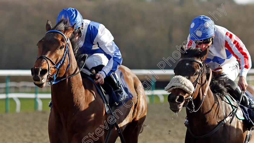 Dembe-0005 
 DEMBE (left, Rossa Ryan) beats ELOSO (right) in The Mansionbet Beaten By A Head Handicap
Lingfield 9 Mar 2022 - Pic Steven Cargill / Racingfotos.com