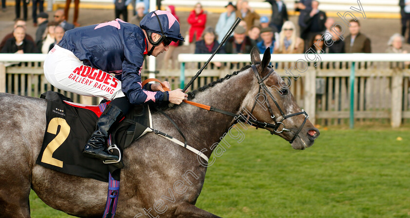 Don t-Tell-Claire-0002 
 DON'T TELL CLAIRE (Jack Mitchell) wins The Racing TV Fillies Handicap
Newmarket 19 Oct 2022 - Pic Steven Cargill / Racingfotos.com