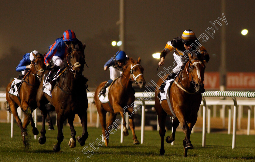 Los-Barbados-0004 
 LOS BARBADOS (Adrie de Vries) beats PRINCE OF ARRAN (left) in The EGA Al Taweelah Trophy Handicap Meydan 25 Jan 2018 - Pic Steven Cargill / Racingfotos.com