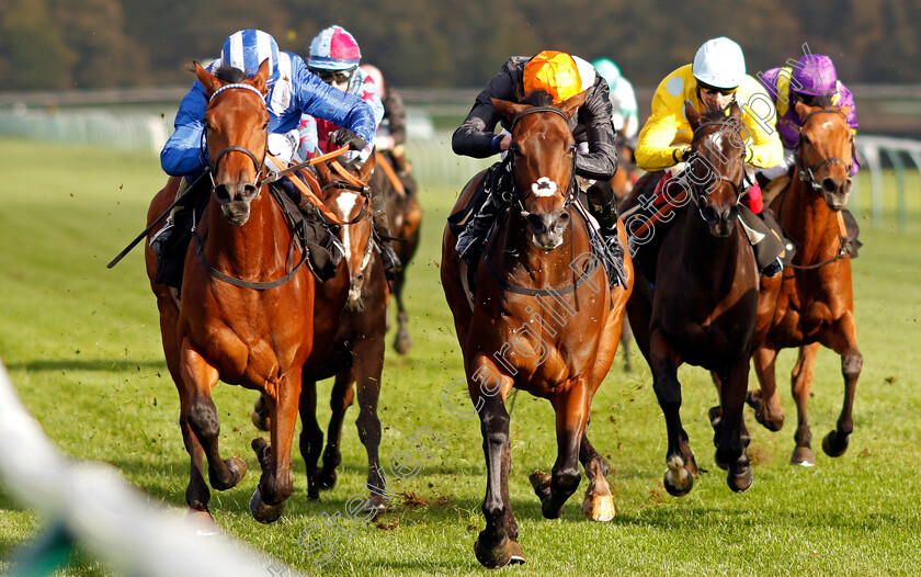 Eshaada-0006 
 ESHAADA (left, Jim Crowley) beats QUENELLE D'OR (centre) in The Play 3-2-Win At Mansionbet EBF Maiden Fillies Stakes Div1
Newmarket 9 Oct 2020 - Pic Steven Cargill / Racingfotos.com