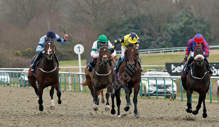 Spycatcher-0006 
 SPYCATCHER (left, Clifford Lee) beats GOOD EFFORT (centre) and LORD OF THE LODGE (right) in The Betway Kachy Stakes
Lingfield 5 Feb 2022 - Pic Steven Cargill / Racingfotos.com