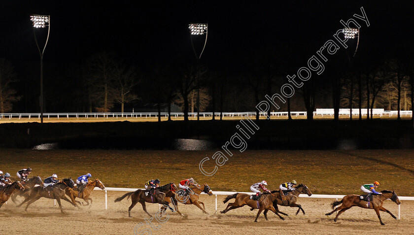 Come-On-Bear-0004 
 COME ON BEAR (2nd right, George Rooke) chases the leader RESHAAN (right) into the straight before winning The Good Friday Spring Country Fair Handicap
Chelmsford 13 Feb 2020 - Pic Steven Cargill / Racingfotos.com