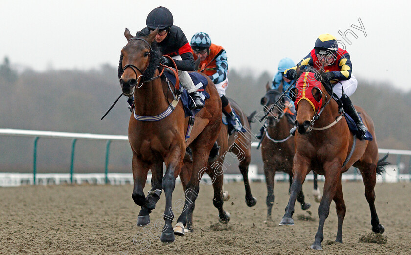 Bernie s-Boy-0005 
 BERNIE'S BOY (left, Nicola Currie) beats AWESOME ALLAN (right) in The Betway Handicap Lingfield 14 Feb 2018 - Pic Steven Cargill / Racingfotos.com