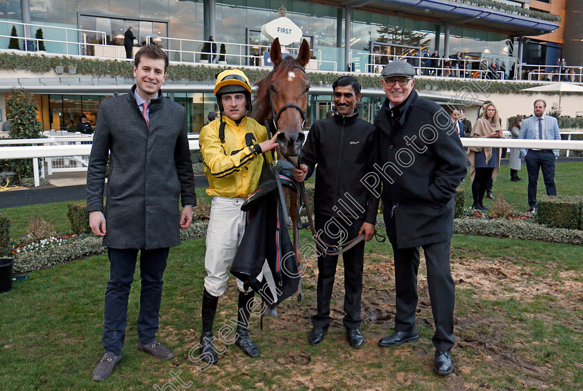 Buildmeupbuttercup-0009 
 BUILDMEUPBUTTERCUP (Brian Hughes) with Mick Channon and Jack Channon after The Millgate Mares Standard Open National Hunt Flat Race Ascot 17 Feb 2018 - Pic Steven Cargill / Racingfotos.com