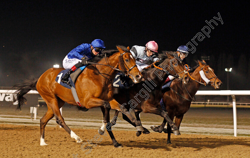 Castlebar-0004 
 CASTLEBAR (left, Adam Kirby) beats WHOLELOTAFUN (right) and BOOK OF SECRETS (centre) in The Ladbrokes Watch Racing Online For Free Handicap
Wolverhampton 7 Jan 2021 - Pic Steven Cargill / Racingfotos.com