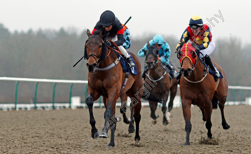 Bernie s-Boy-0004 
 BERNIE'S BOY (left, Nicola Currie) beats AWESOME ALLAN (right) in The Betway Handicap Lingfield 14 Feb 2018 - Pic Steven Cargill / Racingfotos.com