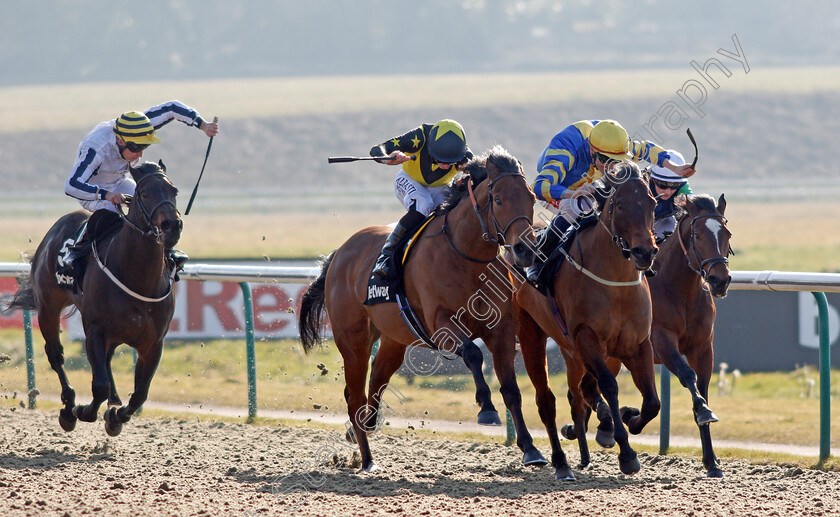 Gracious-John-0002 
 GRACIOUS JOHN (right, Fran Berry) beats ENCORE D'OR (centre) in The Betway Hever Sprint Stakes Lingfield 24 Feb 2018 - Pic Steven Cargill / Racingfotos.com