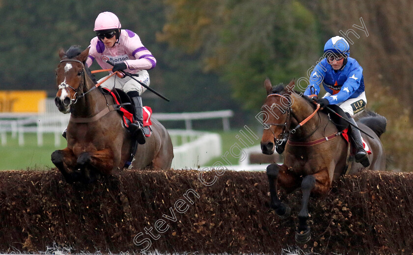 Stay-Away-Fay-0002 
 STAY AWAY FAY (left, Harry Cobden) beats GIOVINCO (right) in The Betfair Esher Novices Chase
Sandown 8 Dec 2023 - pic Steven Cargill / Racingfotos.com