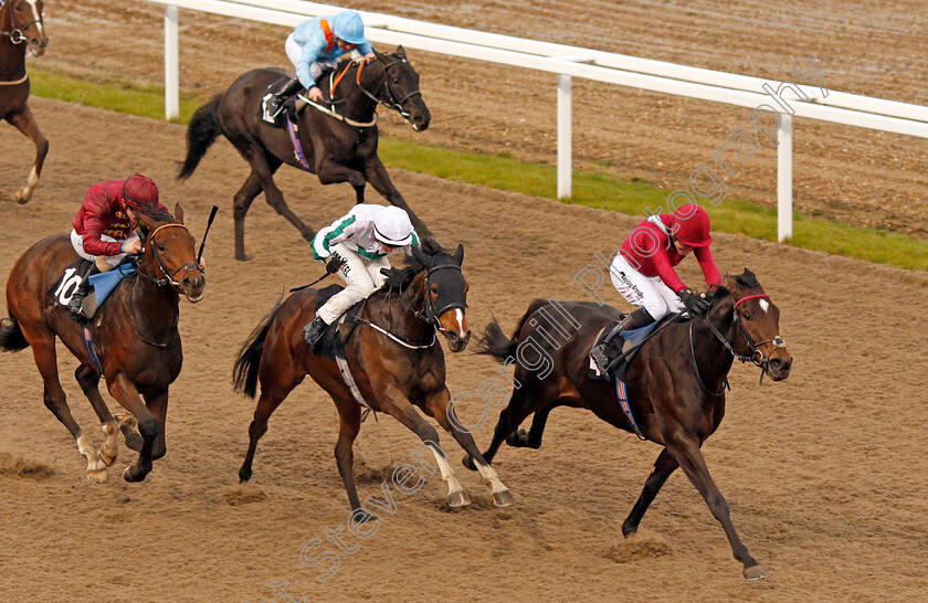 Colonize-0009 
 COLONIZE (Jim Crowley) beats FAR ROCKAWAY (centre) and PHAROAH KING (left) in The Extra Places At totesport.com Novice Stakes
Chelmsford 25 Nov 2019 - Pic Steven Cargill / Racingfotos.com