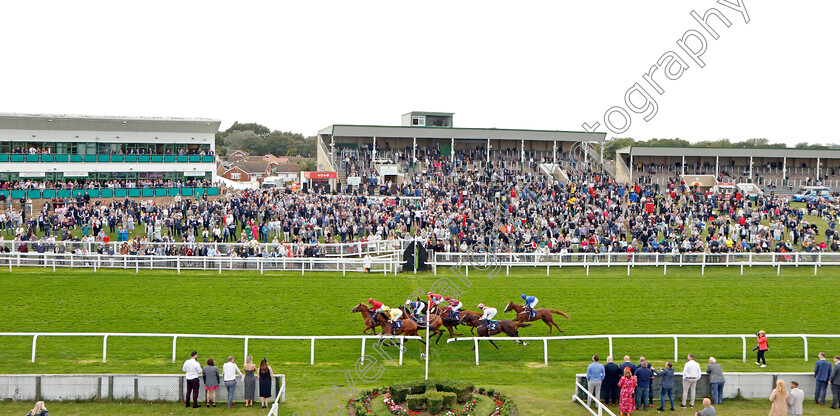 Tajanis-0008 
 TAJANIS (yellow, Cieren Fallon) on his way to winning The Moulton Nurseries Handicap
Yarmouth 21 Sep 2023 - Pic Steven Cargill / Racingfotos.com