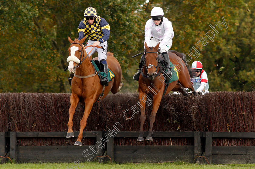 Wolf-Of-Windlesham-0004 
 WOLF OF WINDLESHAM (left, Ciaran Gethings) beats YOUNG WOLF (right) in The Breeders' Cup On Sky Sports Racing Novices Chase
Fakenham 16 Oct 2020 - Pic Steven Cargill / Racingfotos.com