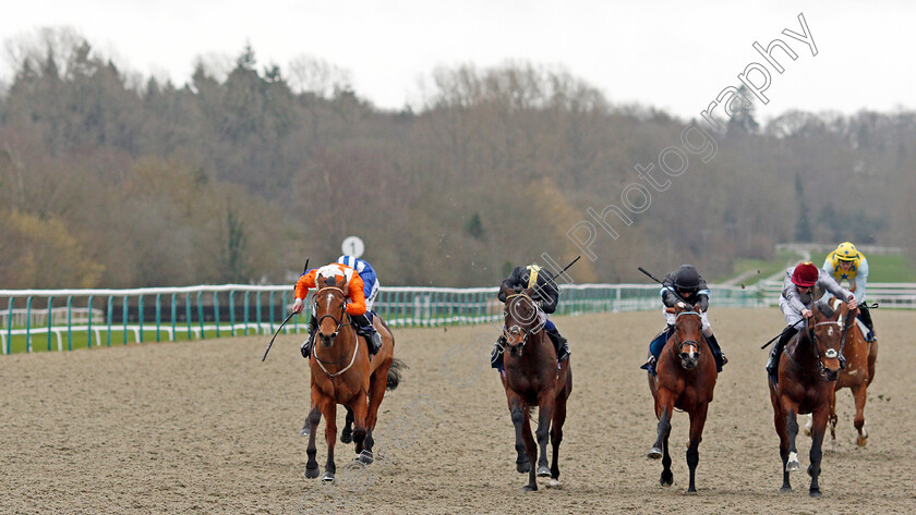 Goring-0001 
 GORING (left, Charles Bishop) beats SPIRIT WARNING (2nd left) and ZHUI FENG (2nd right) in The Bombardier March To Your Own Drum Handicap
Lingfield 22 Feb 2020 - Pic Steven Cargill / Racingfotos.com