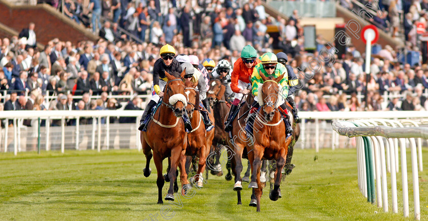 Waiting-For-Richie-0001 
 winner WAITING FOR RICHIE (2nd right, James Sullivan) tracks the leader CRAY (right) with DENMEAD (left) during The Investec Wealth Handicap York 17 May 2018 - Pic Steven Cargill / Racingfotos.com