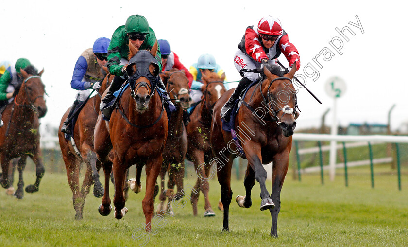 Corrosive-0005 
 CORROSIVE (right, Josephine Gordon) beats STYLEHUNTER (left) in The John Kemp 4x4 Centre Of Norwich Novice Stakes Div1 Yarmouth 24 Apr 2018 - Pic Steven Cargill / Racingfotos.com