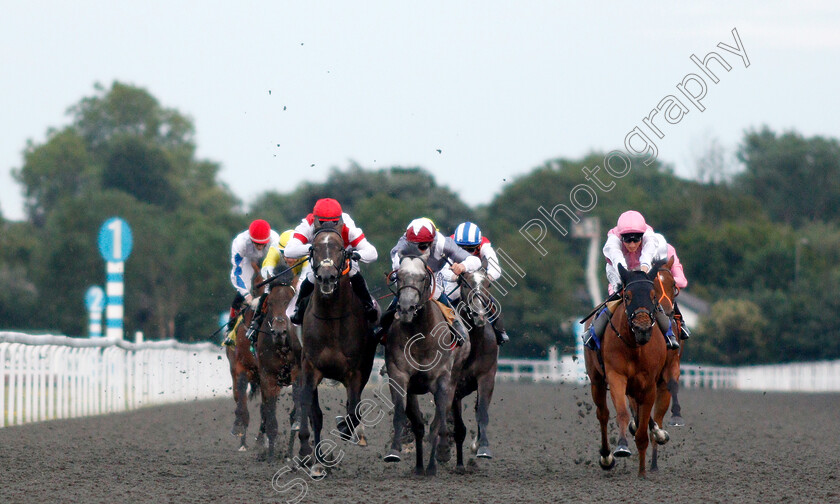 Molivaliente-0001 
 MOLIVALIENTE (left, Kieren Fox) beats NEFARIOUS (centre) and MAID FOR LIFE (right) in The 32Red.com Handicap
Kempton 10 Jul 2019 - Pic Steven Cargill / Racingfotos.com