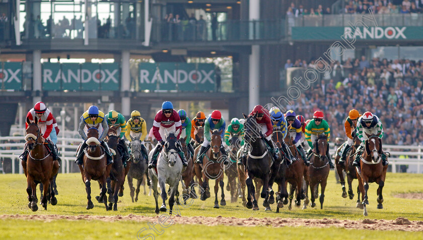 Coko-Beach-and-Mister-Coffey-0001 
 COKO BEACH (grey, Harry Cobden) leads MISTER COFFEY (3rd right, Nico de Boinville) at halfway in the Grand National
Aintree 15 Apr 2023 - Pic Steven Cargill / Racingfotos.com