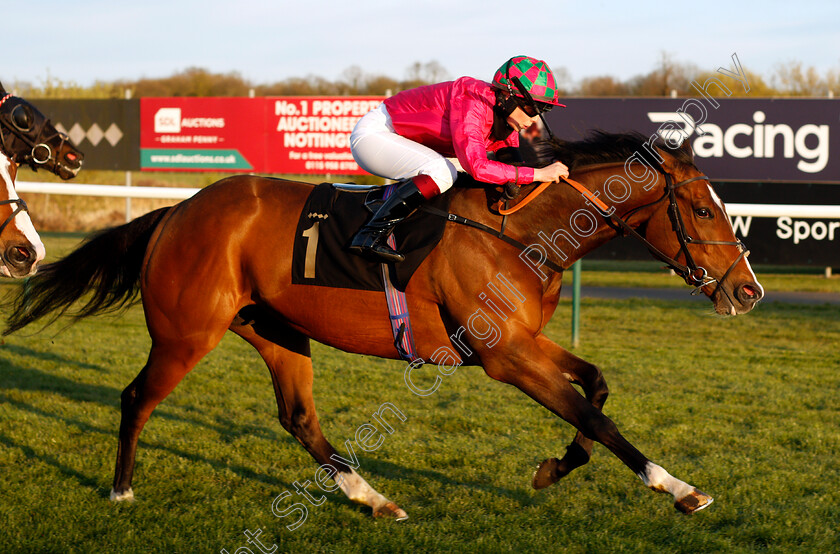 Good-Earth-0003 
 GOOD EARTH (Saffie Osborne) wins The Join Racing TV Now Apprentice Handicap
Nottingham 17 Apr 2021 - Pic Steven Cargill / Racingfotos.com