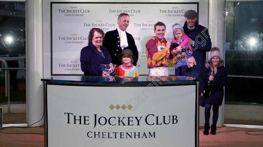 Israel-Champ-0007 
 Presentation to Anne Underhill, David Pipe and Tom Scudamore for The High Sheriff Of Gloucestershire And Racing Remember Standard Open National Hunt Flat Race won by ISRAEL CHAMP
Cheltenham 17 Nov 2019 - Pic Steven Cargill / Racingfotos.com