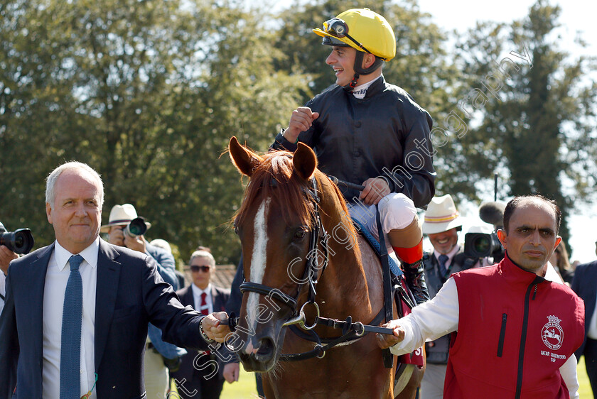 Stradivarius-0007 
 STRADIVARIUS (Andrea Atzeni) with Bjorn Neilsen after The Qatar Goodwood Cup
Goodwood 31 Jul 2018 - Pic Steven Cargill / Racingfotos.com