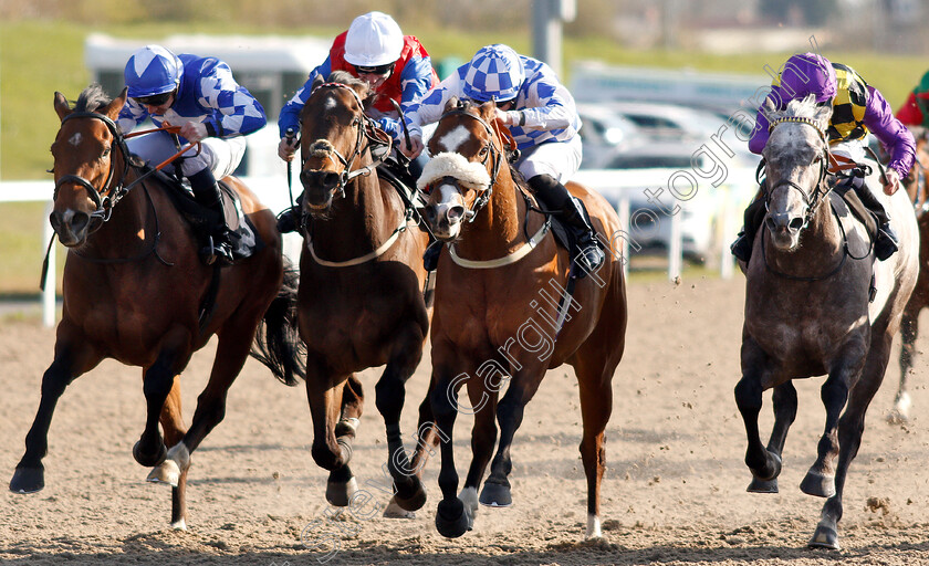 Kyllukey-0002 
 KYLLUKEY (2nd left, David Egan) beats HURRICANE ALERT (2nd right) ZIPEDEEDODAH (right) and ATYAAF (left) in The Bet totescoop6 At totesport.com Handicap
Chelmsford 11 Apr 2019 - Pic Steven Cargill / Racingfotos.com