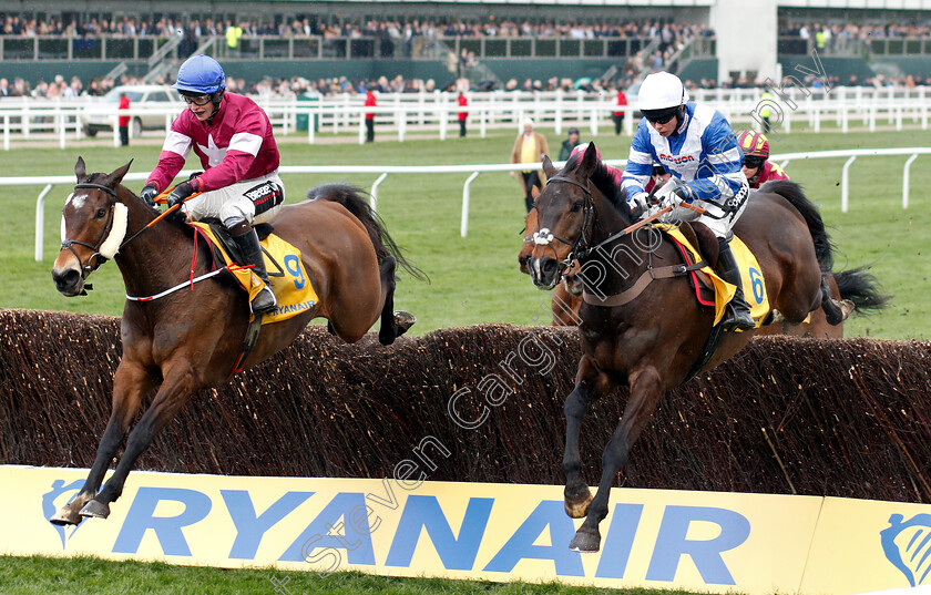 Frodon-0005 
 FRODON (right, Bryony Frost) jumps with SUB LIEUTENANT (left) in the Ryanair Chase
Cheltenham 14 Mar 2019 - Pic Steven Cargill / Racingfotos.com