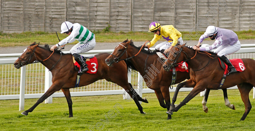 A-La-Voile-0005 
 A LA VOILE (Ryan Moore) beats ANGEL FAIRY (centre) and EAST END GIRL (right) in The Betway Fillies Handicap
Sandown 23 Aug 2020 - Pic Steven Cargill / Racingfotos.com