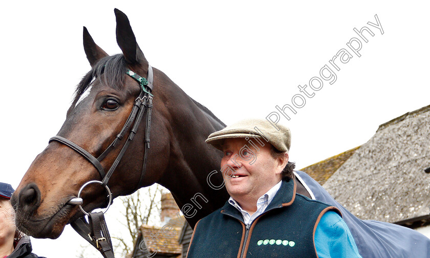 Altior-0011 
 ALTIOR with Nicky Henderson
Lambourn 18 Feb 2019 - Pic Steven Cargill / Racingfotos.com