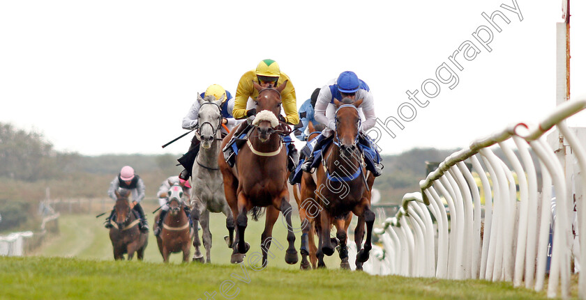 Molliana-0003 
 MOLLIANA (yellow, Brendan Powell) wins The Oakbridge Clarendon Handicap
Les Landes, Jersey 26 Aug 2019 - Pic Steven Cargill / Racingfotos.com